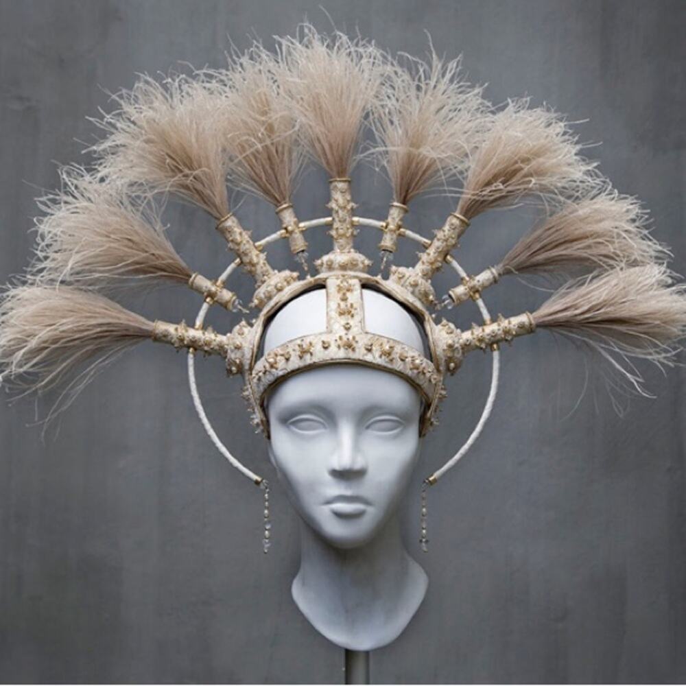 House of Malakai Feather Headdress | Rare Custom Avant-Garde Crown Statement